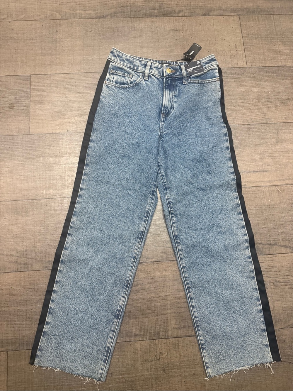 Express Blue Straight-Leg Jeans with Black Side Stripe